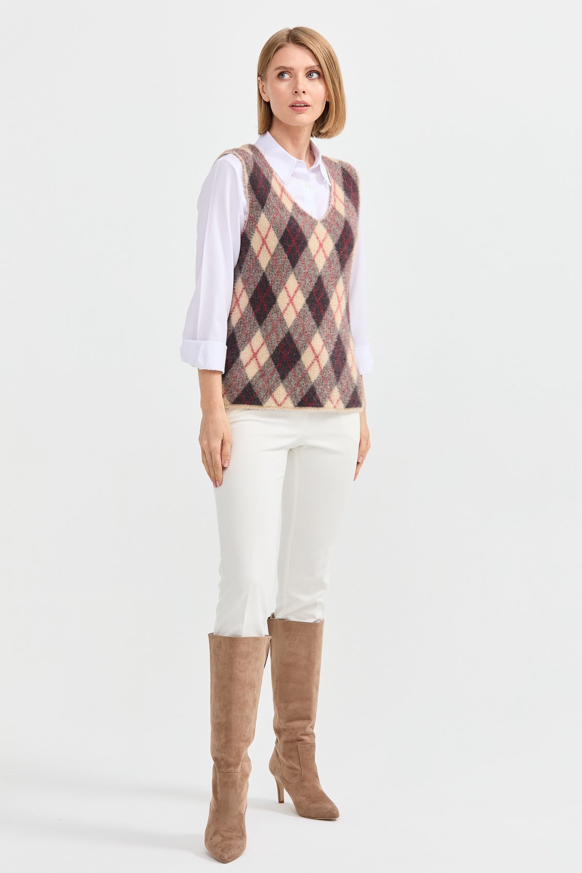 22266Kadın Baklava Desenli Süveter 3