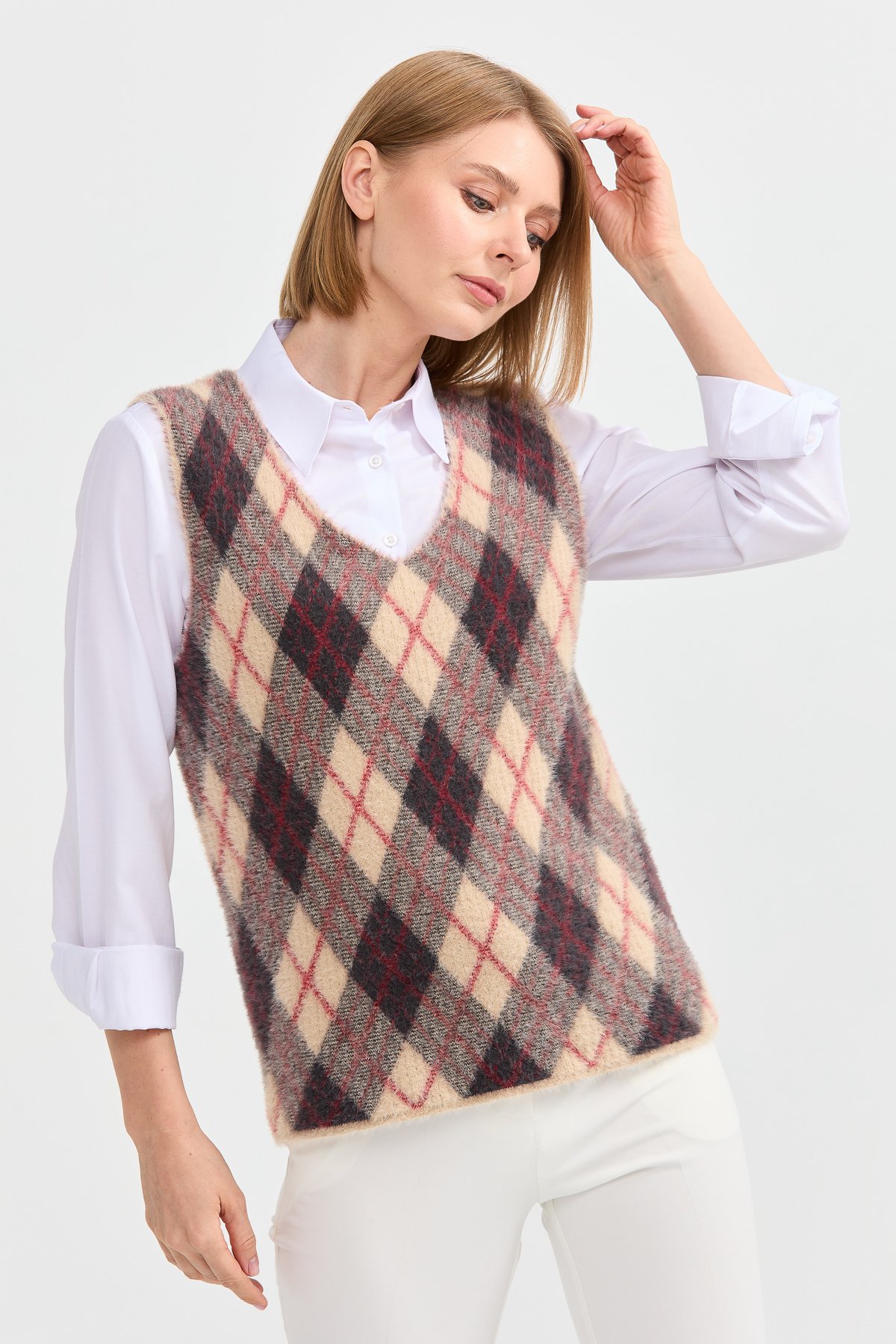 22266Kadın Baklava Desenli Süveter 3