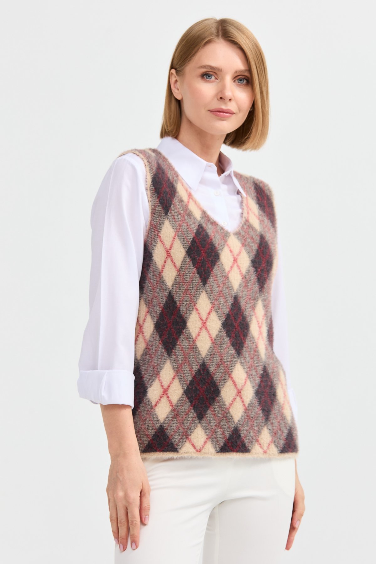 22266Kadın Baklava Desenli Süveter 3