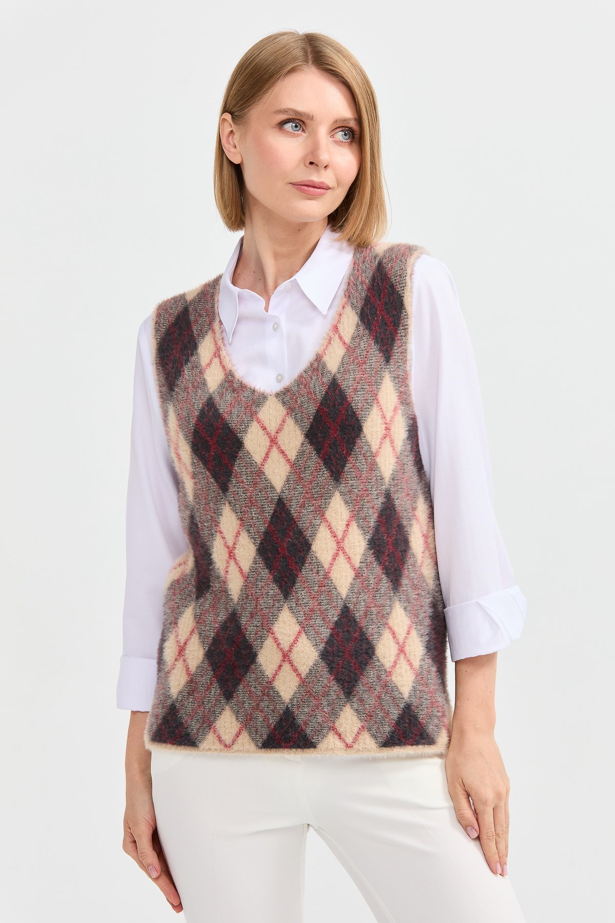 22266Kadın Baklava Desenli Süveter 3