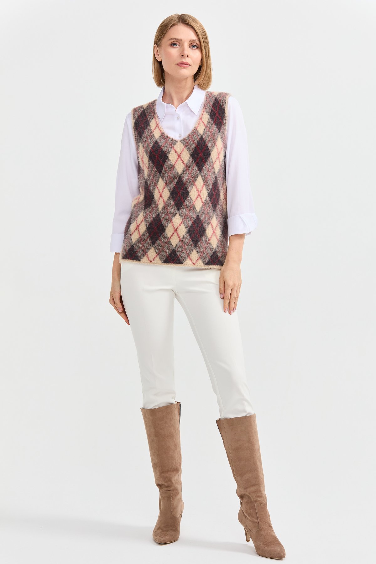 22266Kadın Baklava Desenli Süveter 3