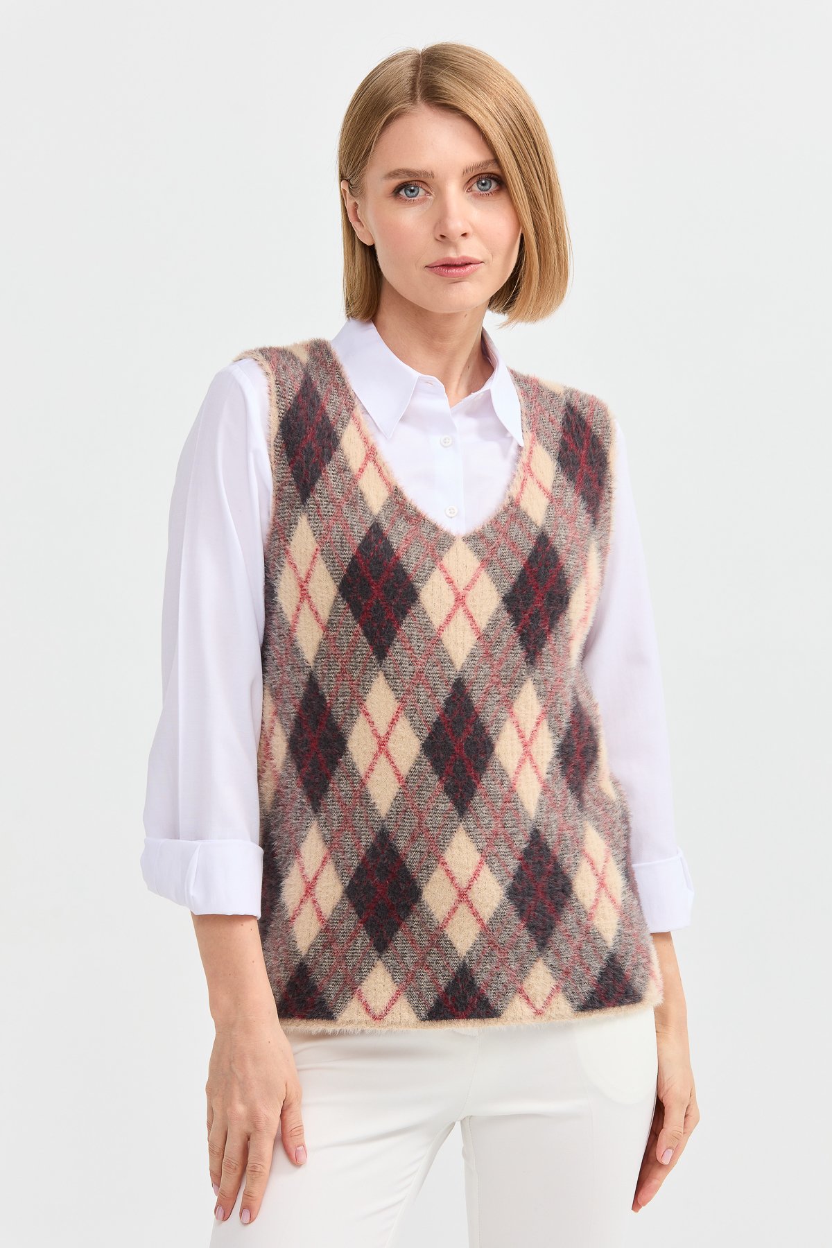 22266Kadın Baklava Desenli Süveter 3