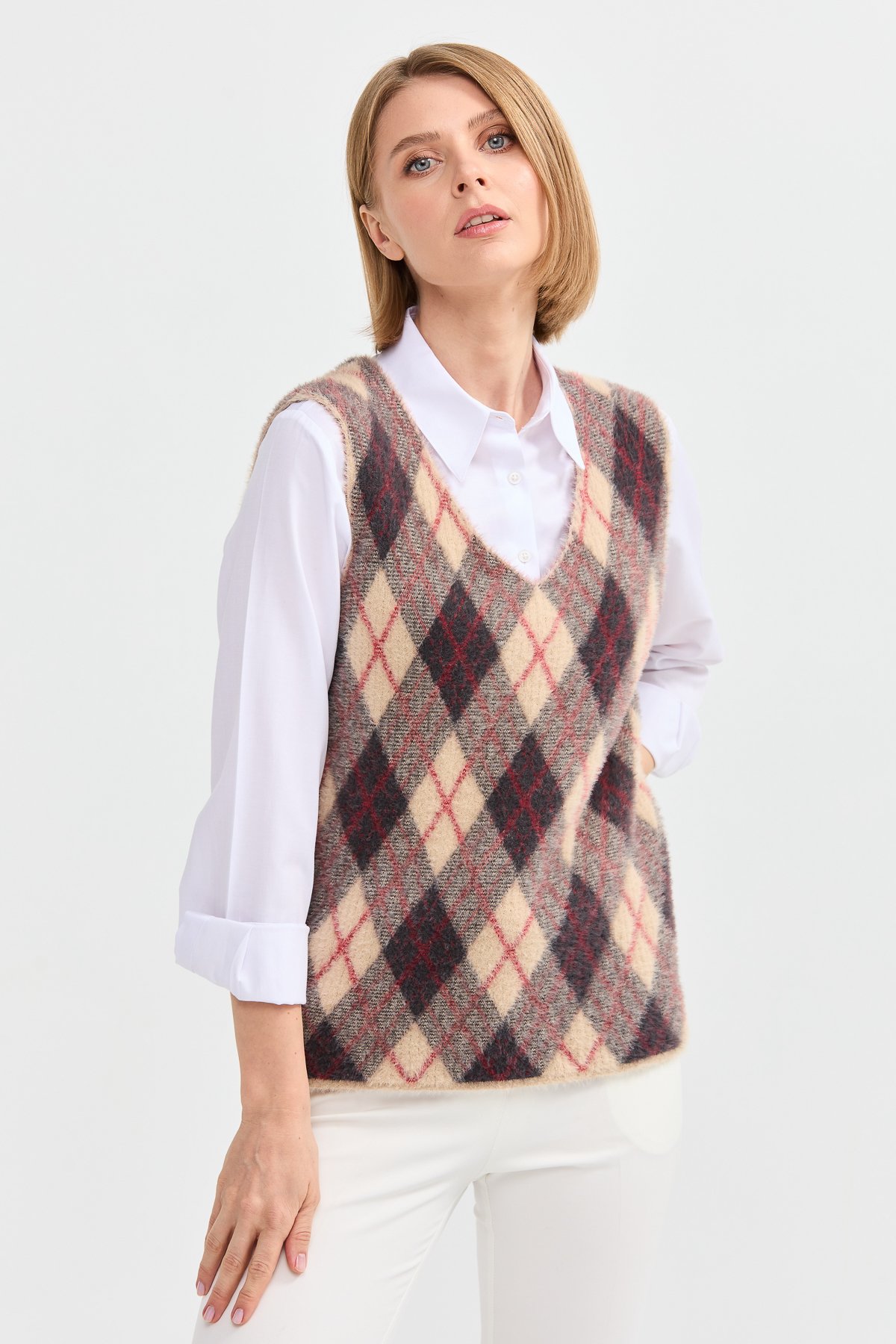 22266Kadın Baklava Desenli Süveter 3