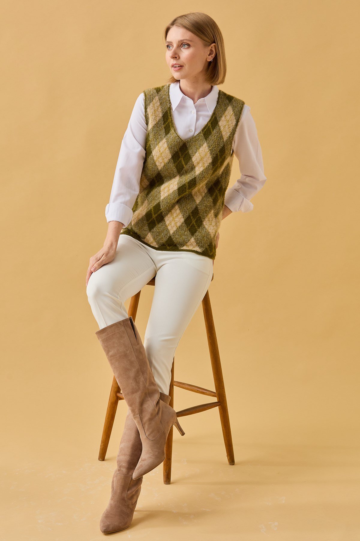 22266Kadın Baklava Desenli Süveter 4