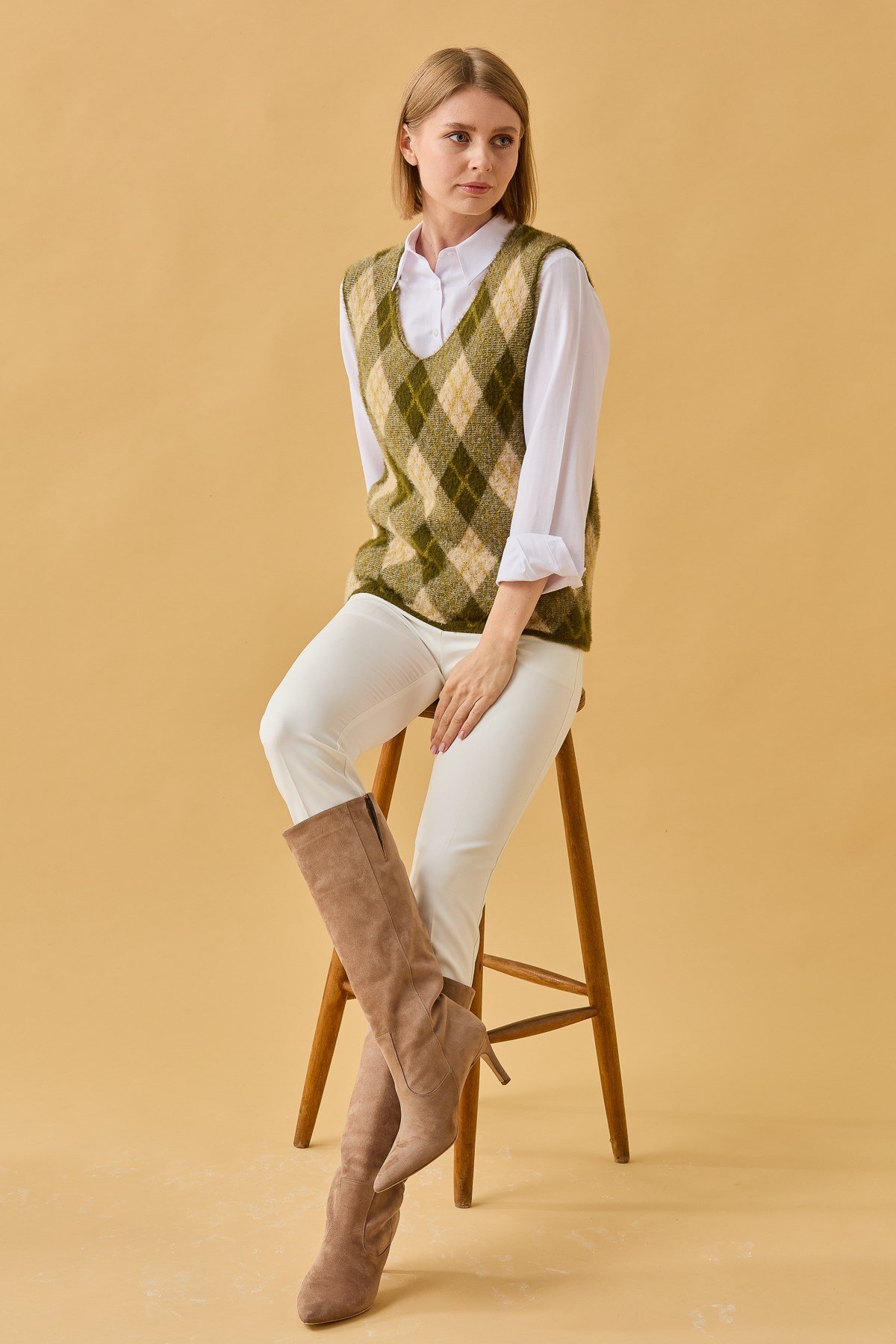 22266Kadın Baklava Desenli Süveter 4