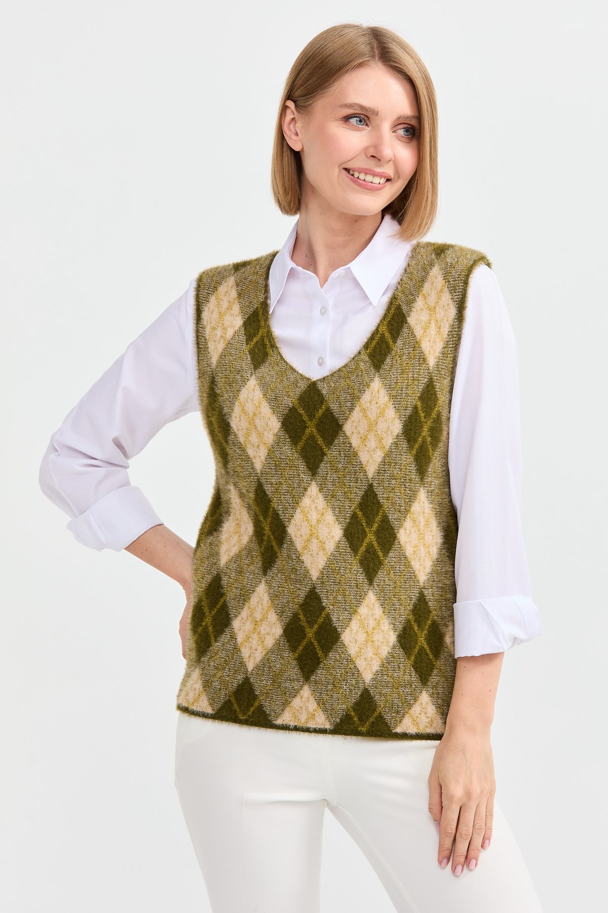 22266Kadın Baklava Desenli Süveter 4