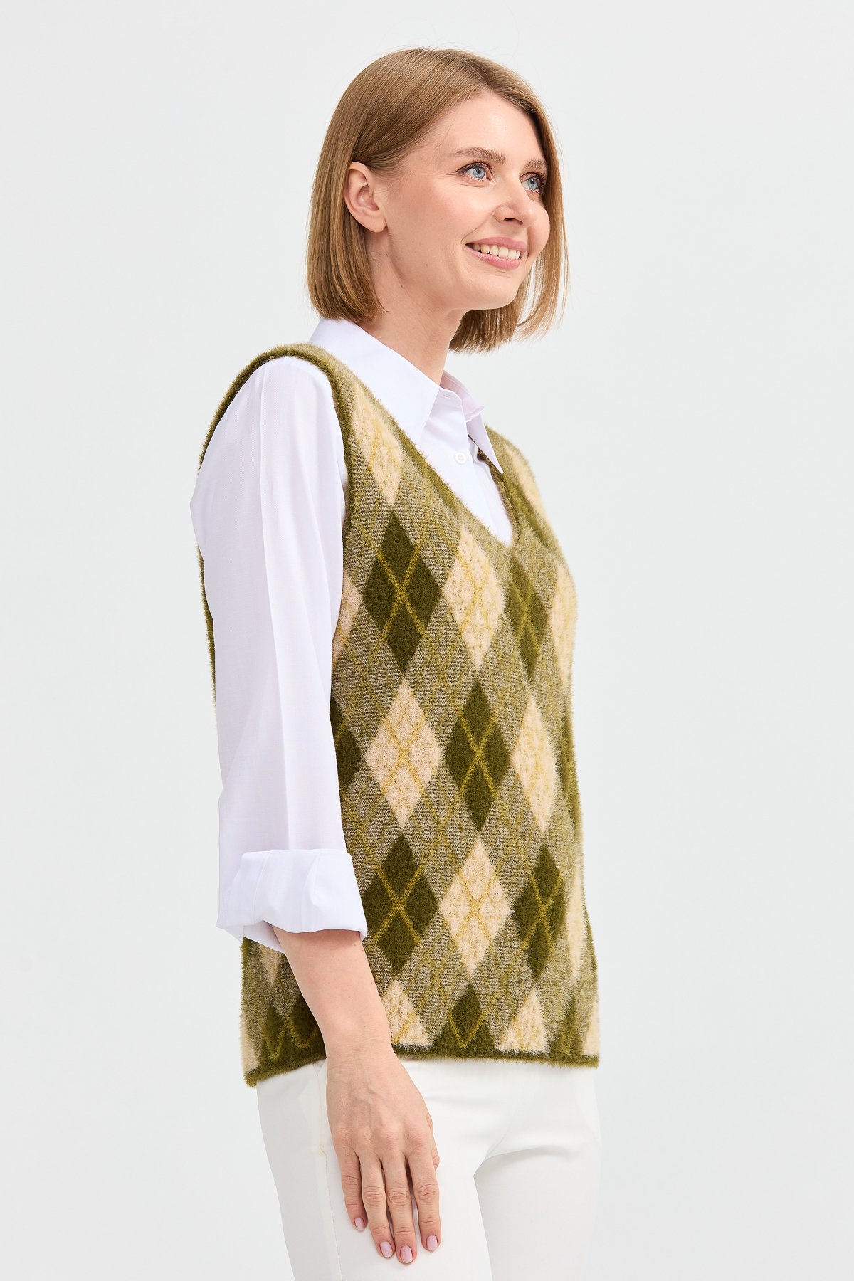 22266Kadın Baklava Desenli Süveter 4