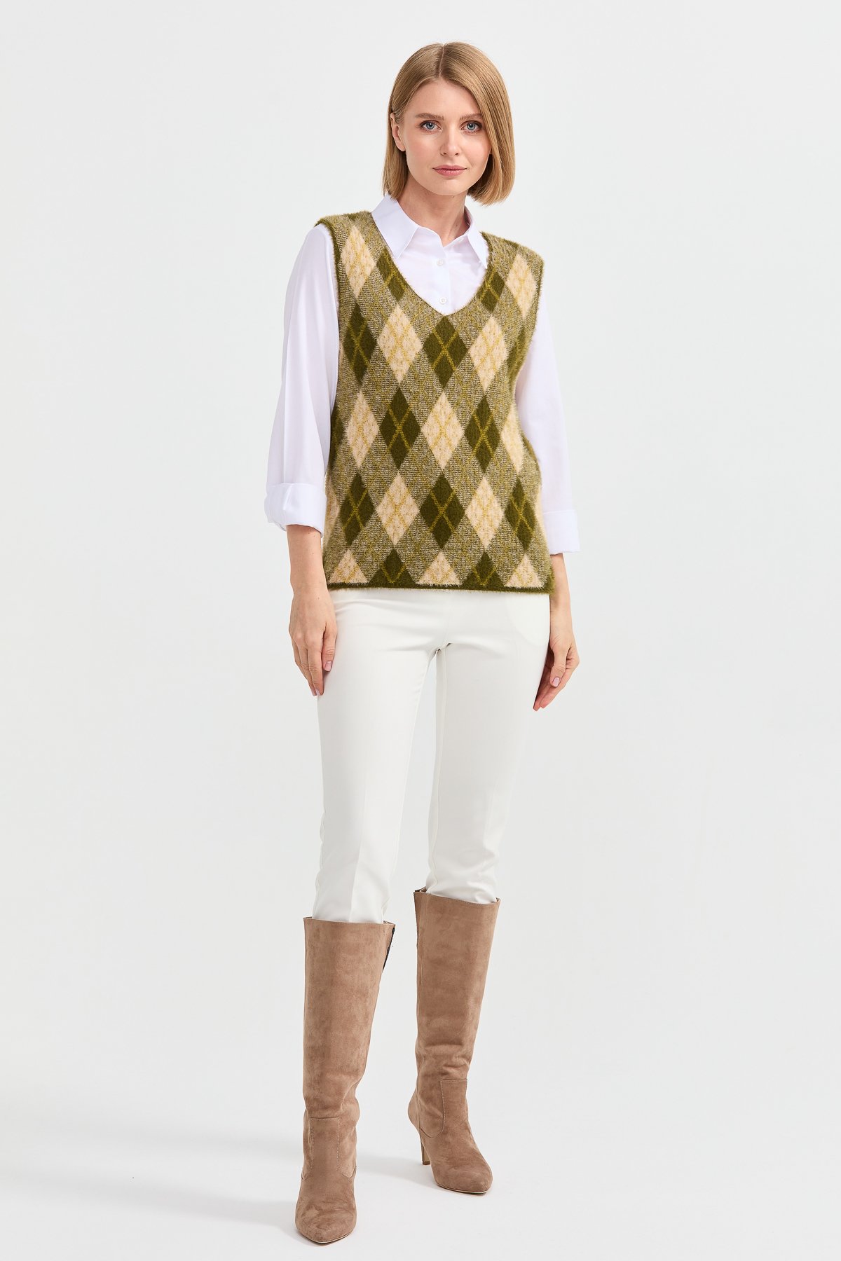 22266Kadın Baklava Desenli Süveter 4