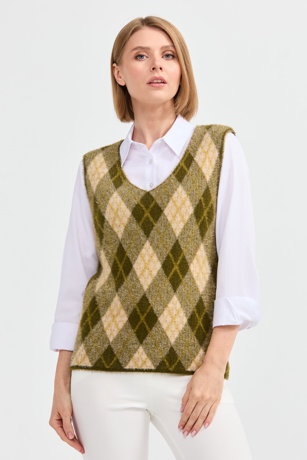 22266Kadın Baklava Desenli Süveter 4