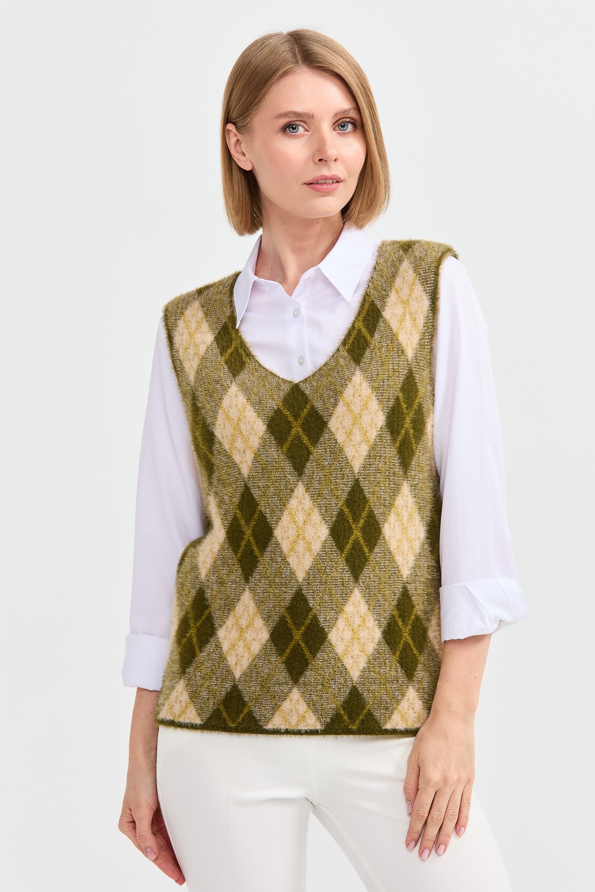 22266Kadın Baklava Desenli Süveter 4