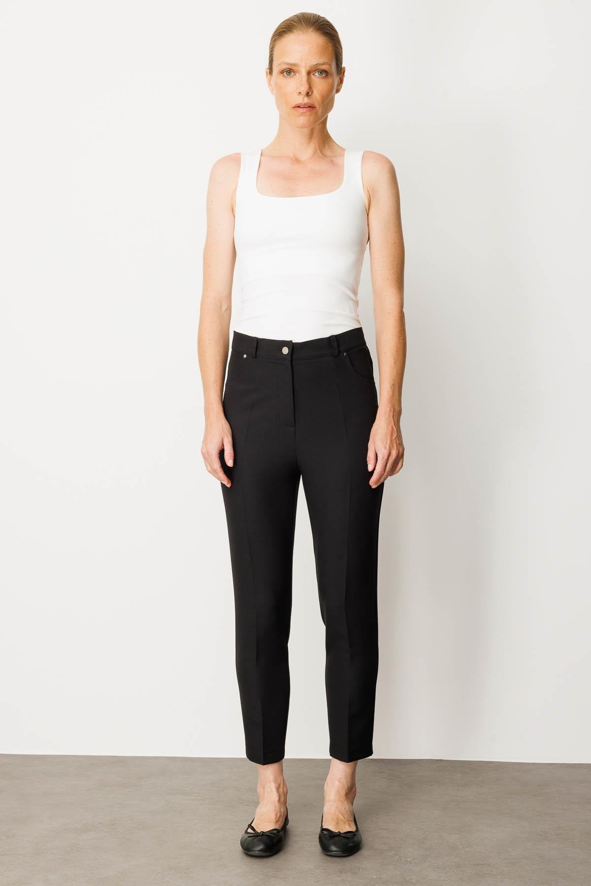 25914Kadın Basic Bilek Boy Kumaş Pantolon Siyah