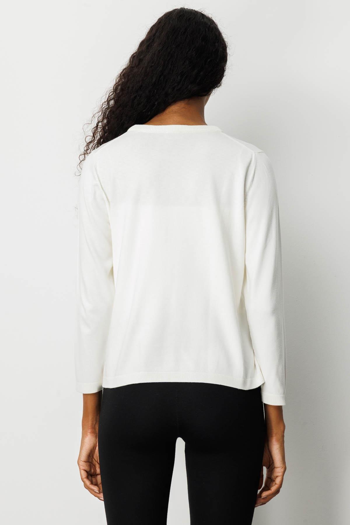 22308Kadın Basic Sıfır Yaka Kazak Kemik