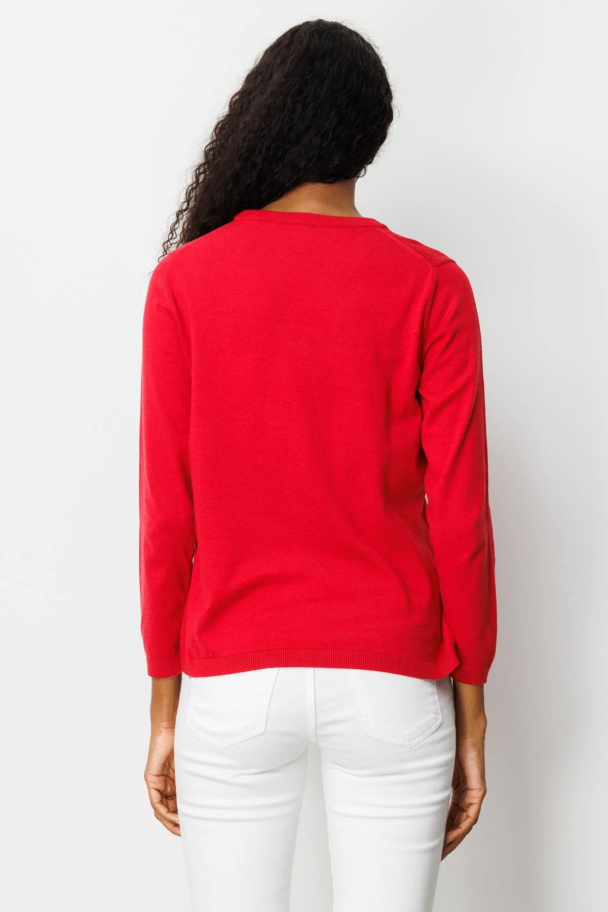 22308Kadın Basic Sıfır Yaka Kazak Kırmızı