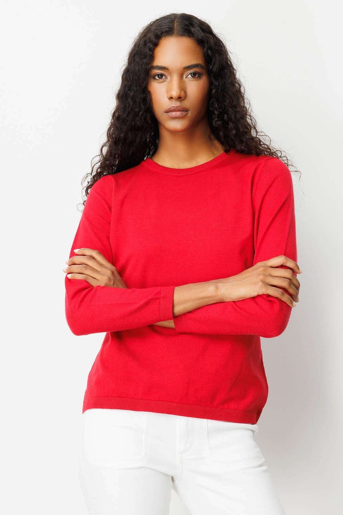 22308Kadın Basic Sıfır Yaka Kazak Kırmızı