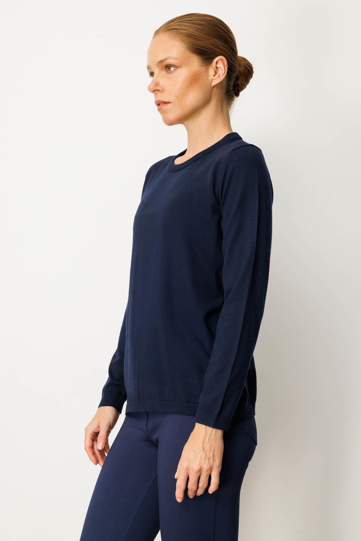 22308Женский базовый свитер с круглым вырезом синий