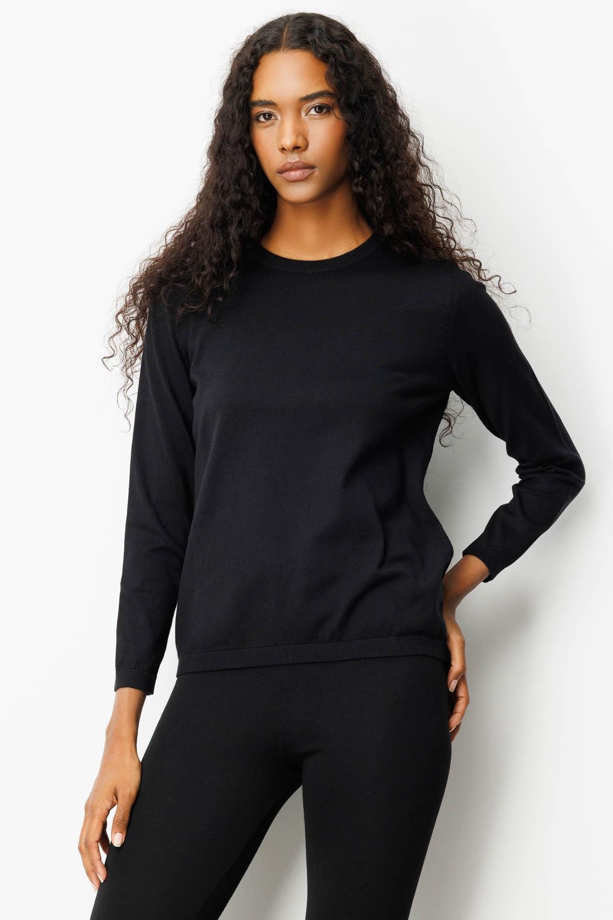 22308Женский базовый свитер с круглым вырезом черный