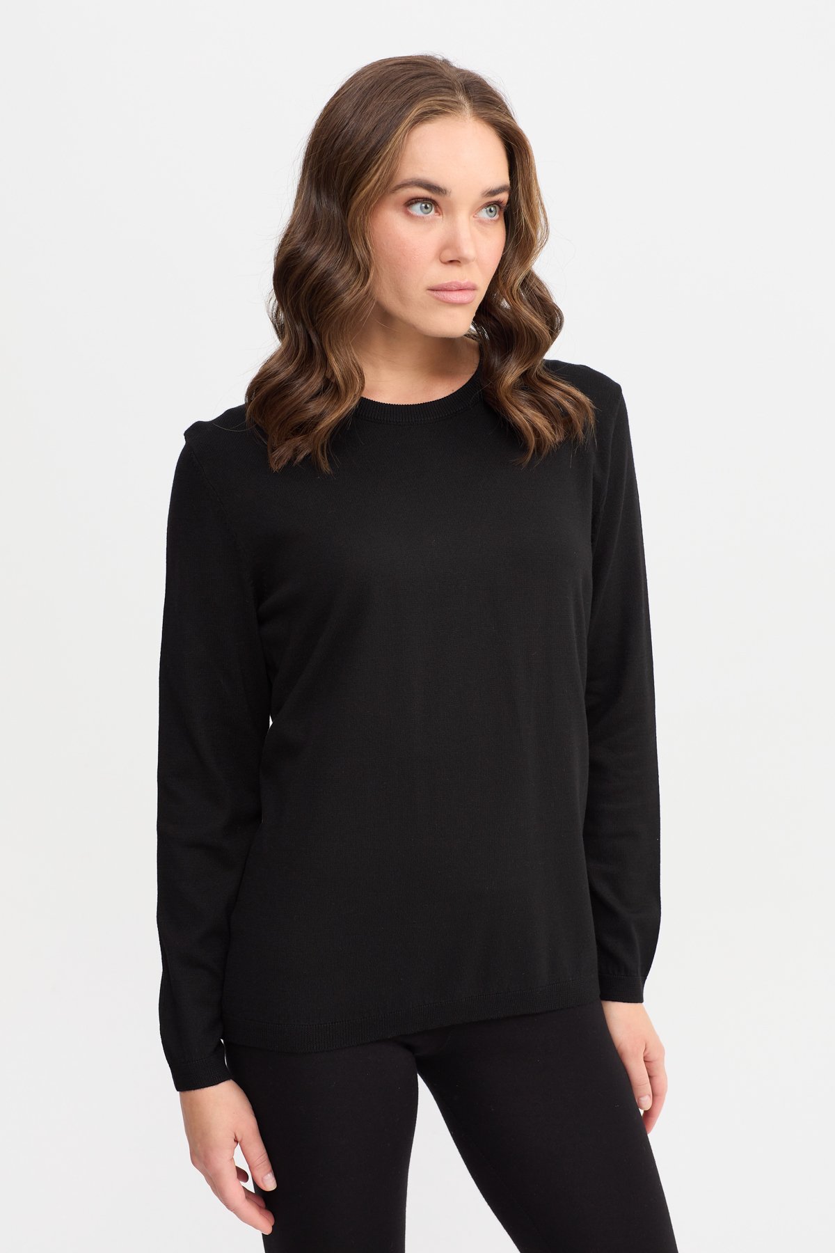 22308Kadın Basic Sıfır Yaka Kazak Siyah