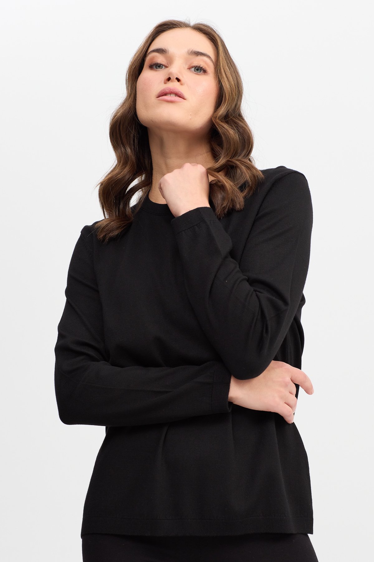 22308Kadın Basic Sıfır Yaka Kazak Siyah