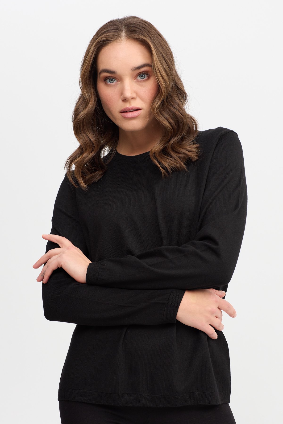 22308Kadın Basic Sıfır Yaka Kazak Siyah