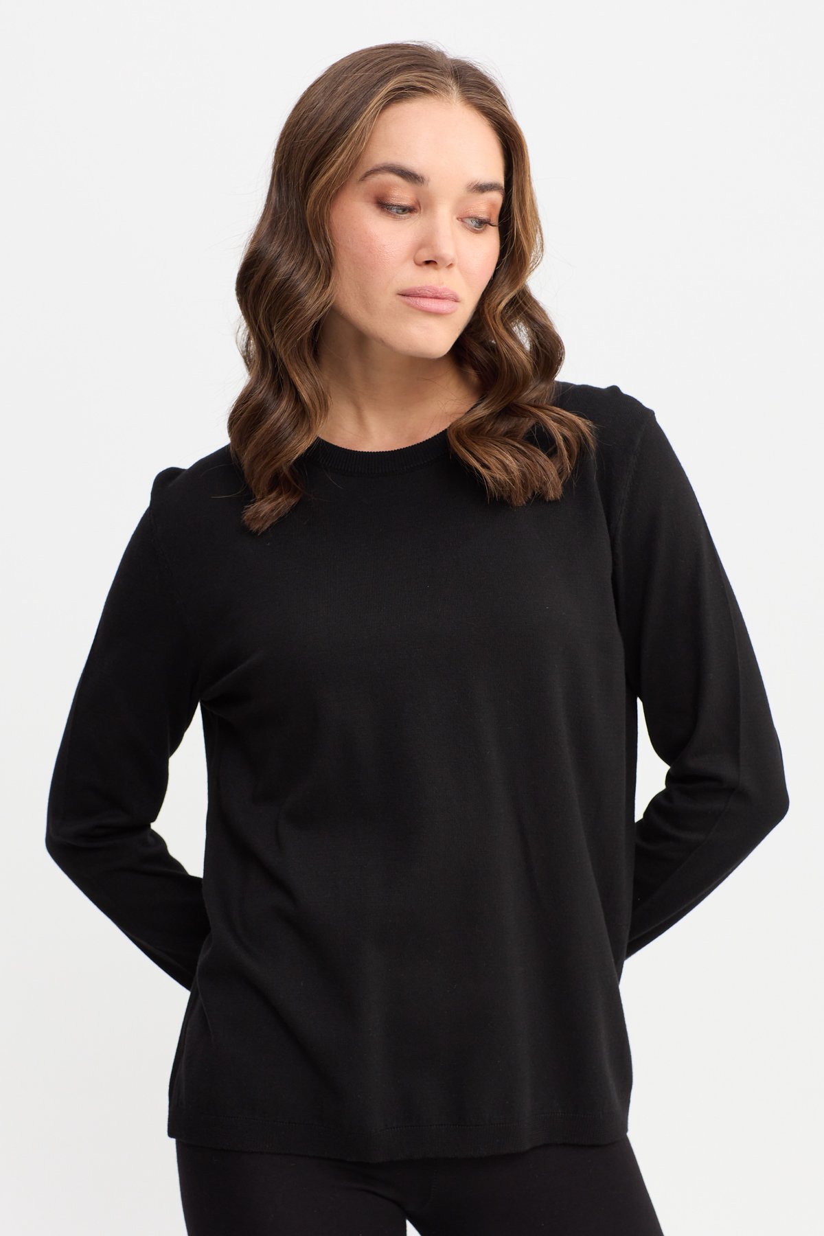 22308Kadın Basic Sıfır Yaka Kazak Siyah