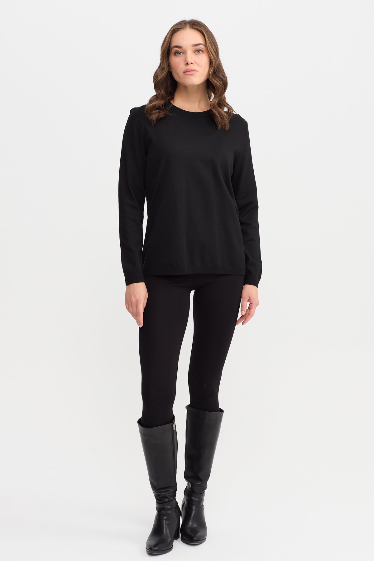 22308Kadın Basic Sıfır Yaka Kazak Siyah