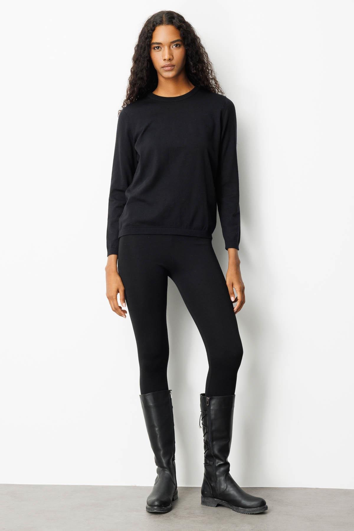 22308Женский базовый свитер с круглым вырезом черный