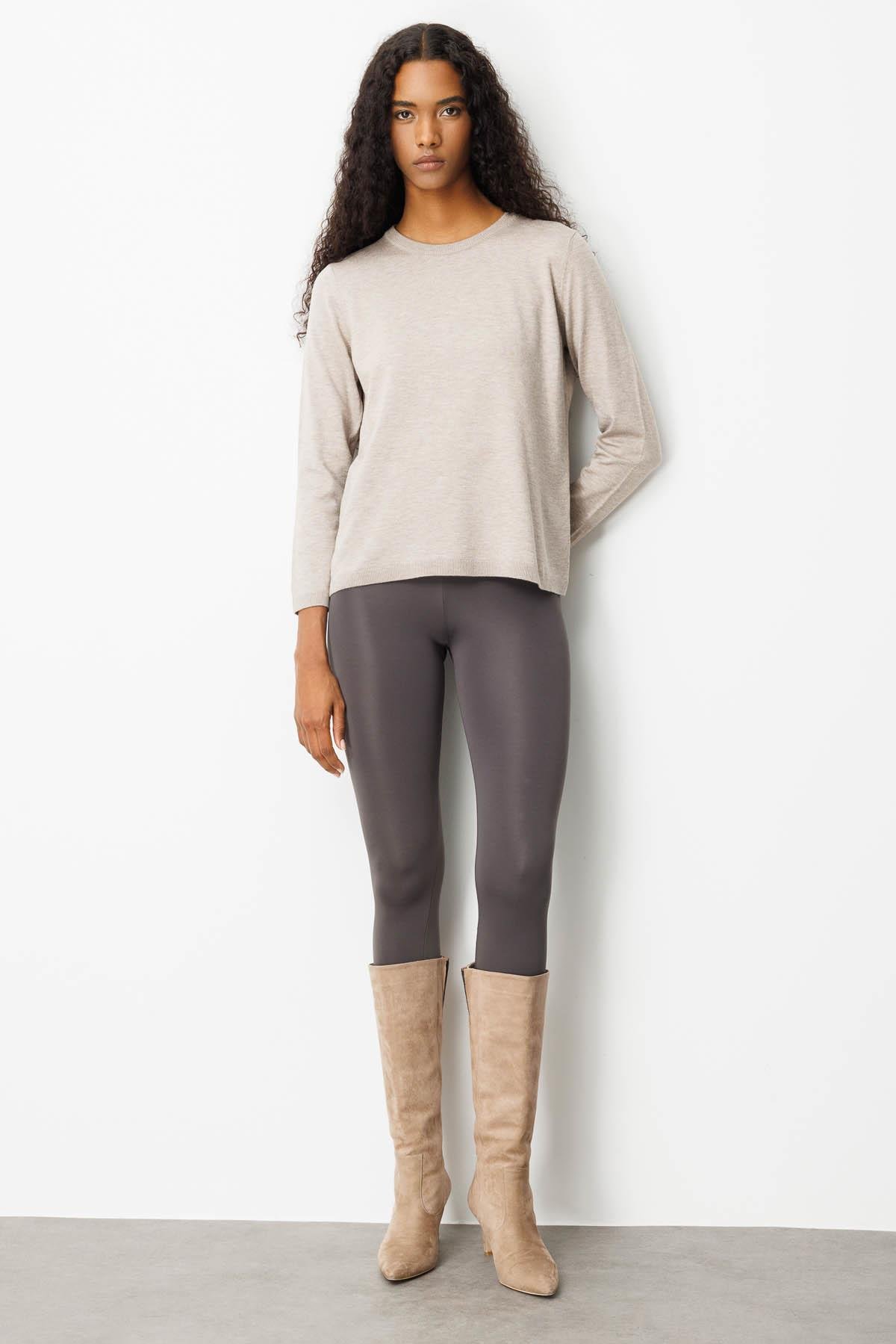 22308Kadın Basic Sıfır Yaka Kazak Vizon