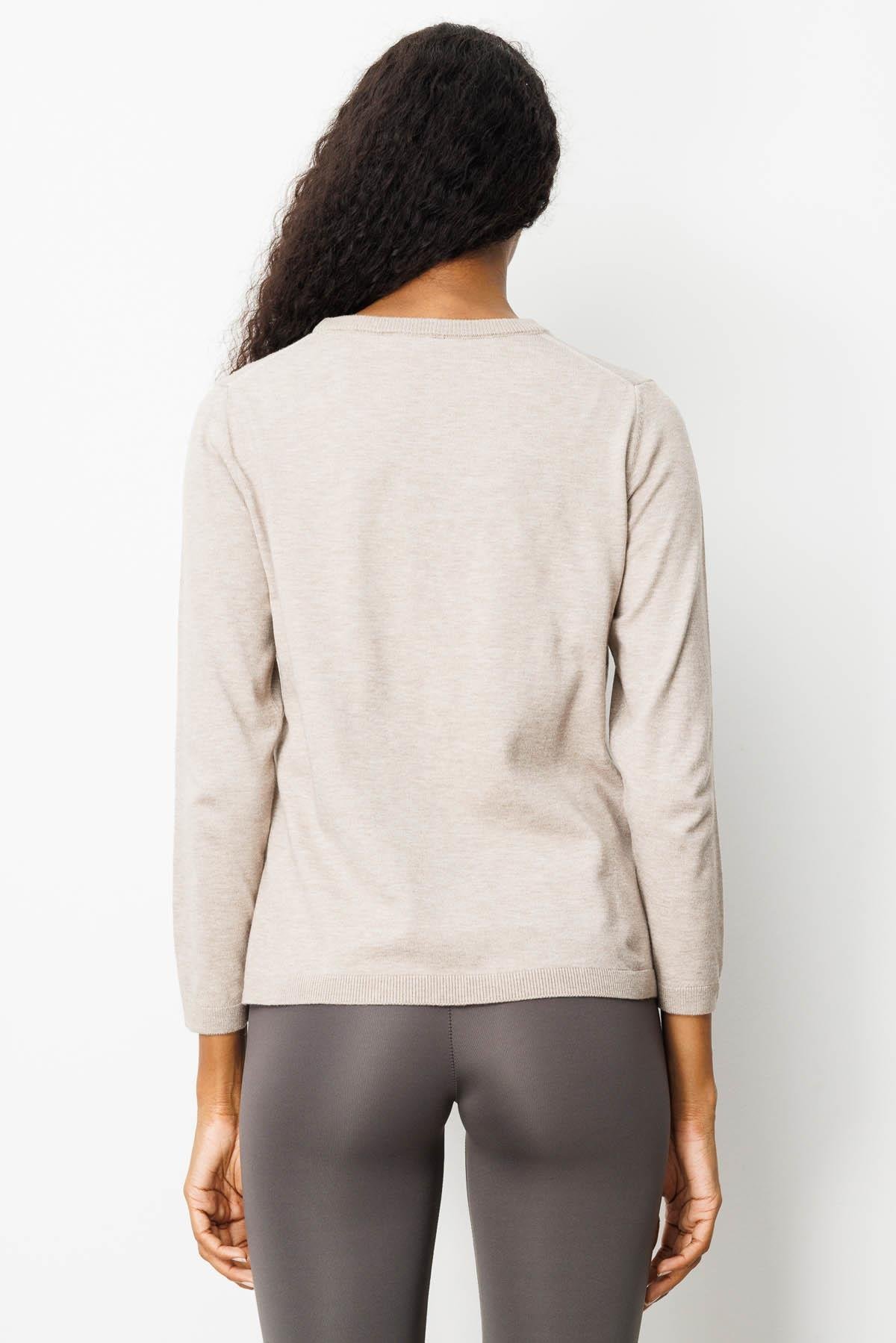 22308Kadın Basic Sıfır Yaka Kazak Vizon