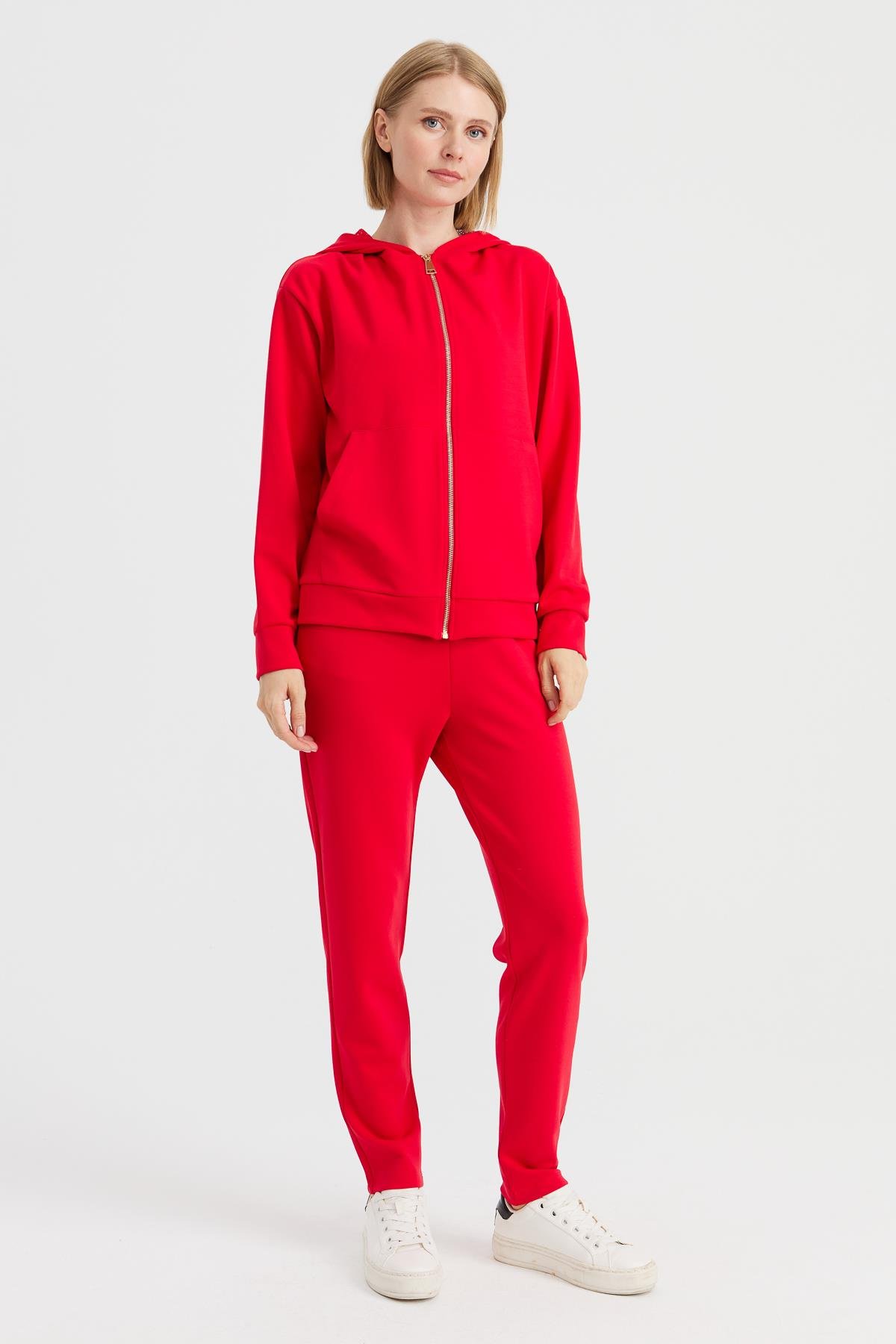 KMK23002Kadın Beli Bağcıklı Cepli Eşofman Pantolon Kırmızı