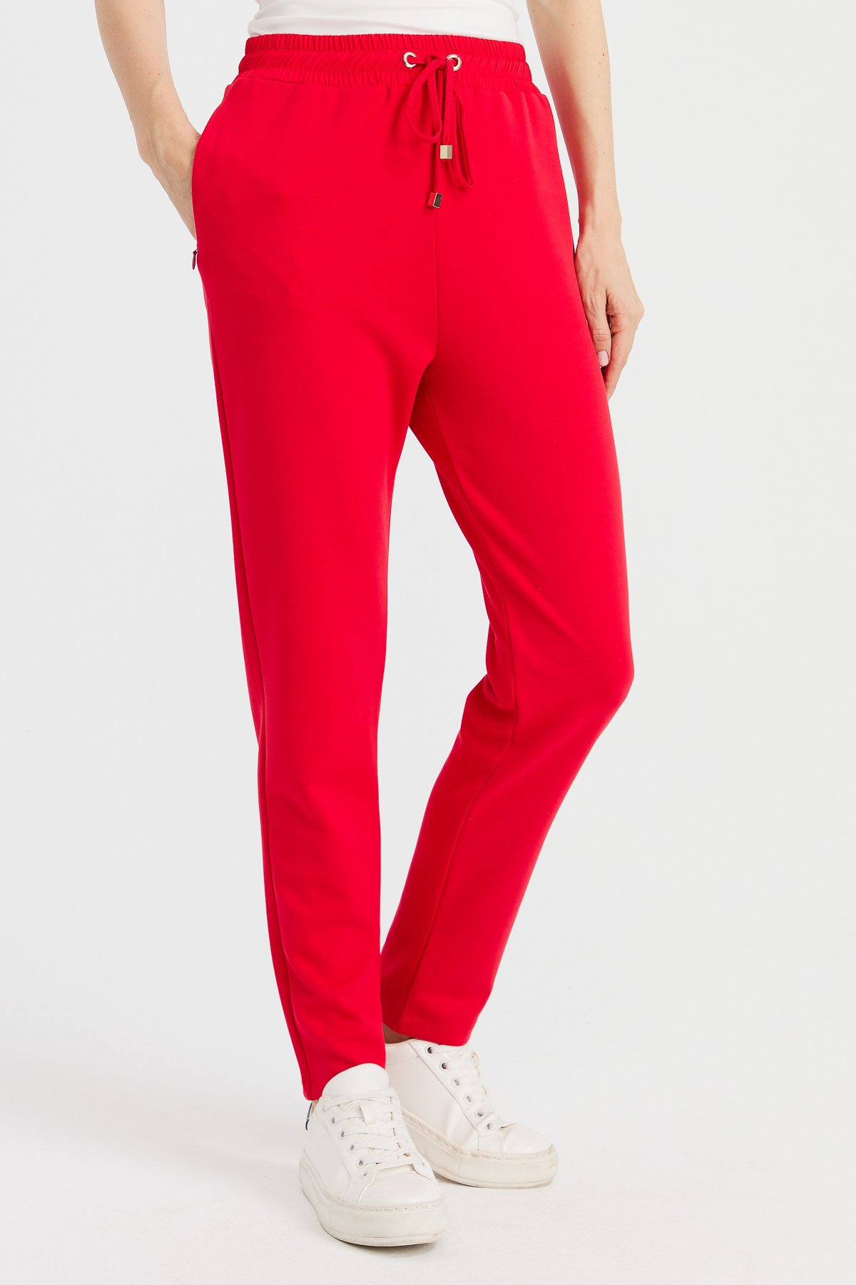 KMK23002Kadın Beli Bağcıklı Cepli Eşofman Pantolon Kırmızı