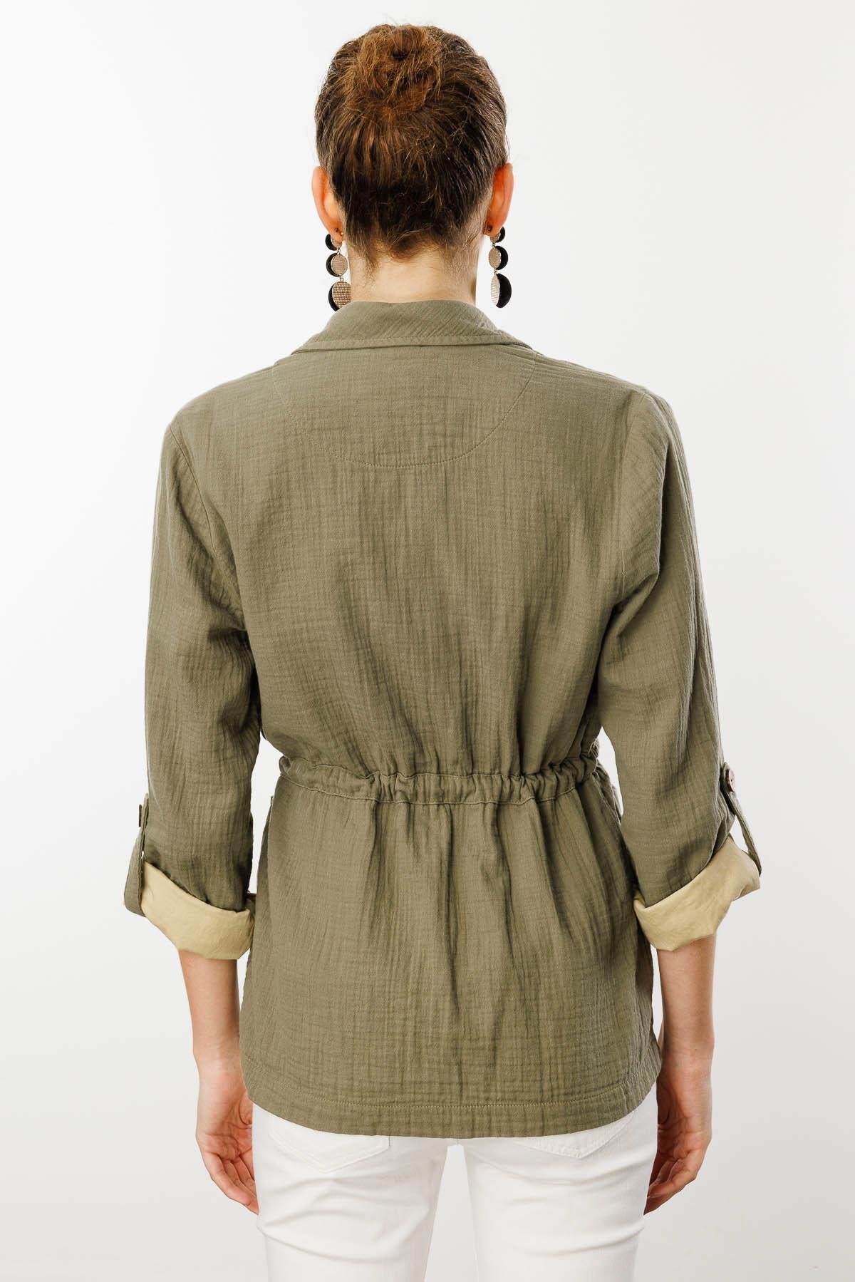 KMY24077Женская хлопковая куртка с завязкой на талии