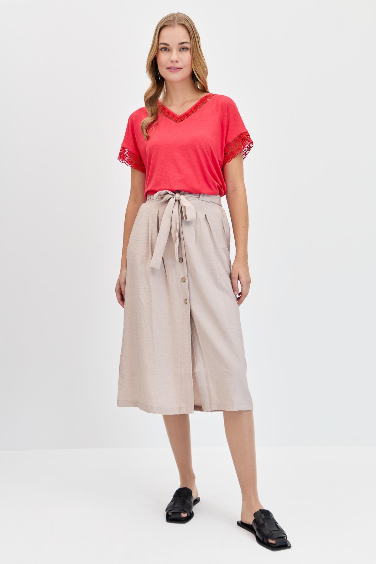 23487Женская юбка с поясом на пуговицах спереди