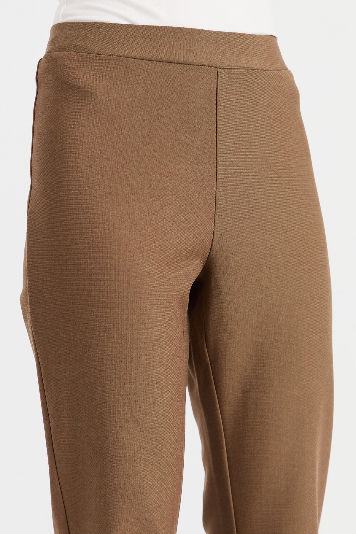 KMKPT005Kadın Beli Lastikli İspanyol Paça Tayt Pantolon Camel