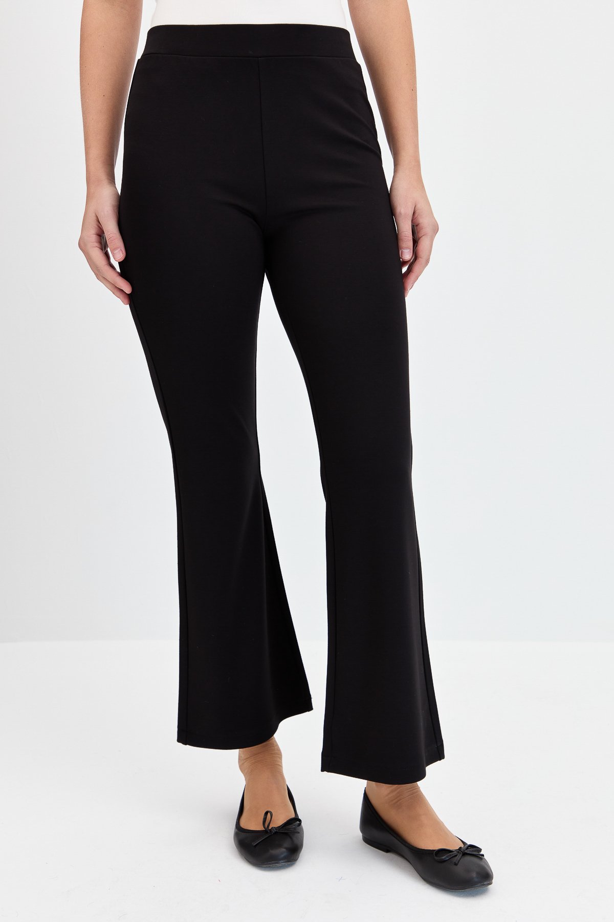 KMKPT005Kadın Beli Lastikli İspanyol Paça Tayt Pantolon Siyah
