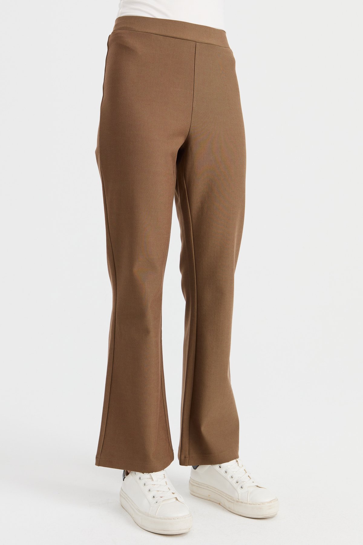 KMKPT005Kadın Beli Lastikli İspanyol Paça Tayt Pantolon Camel