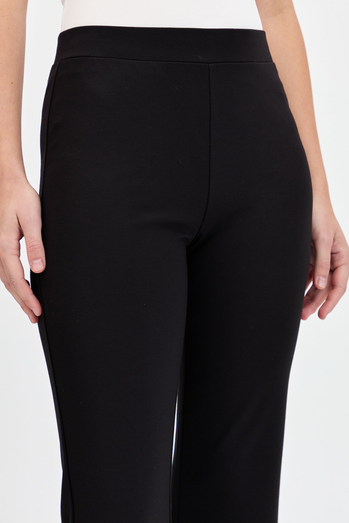 KMKPT005Kadın Beli Lastikli İspanyol Paça Tayt Pantolon Siyah