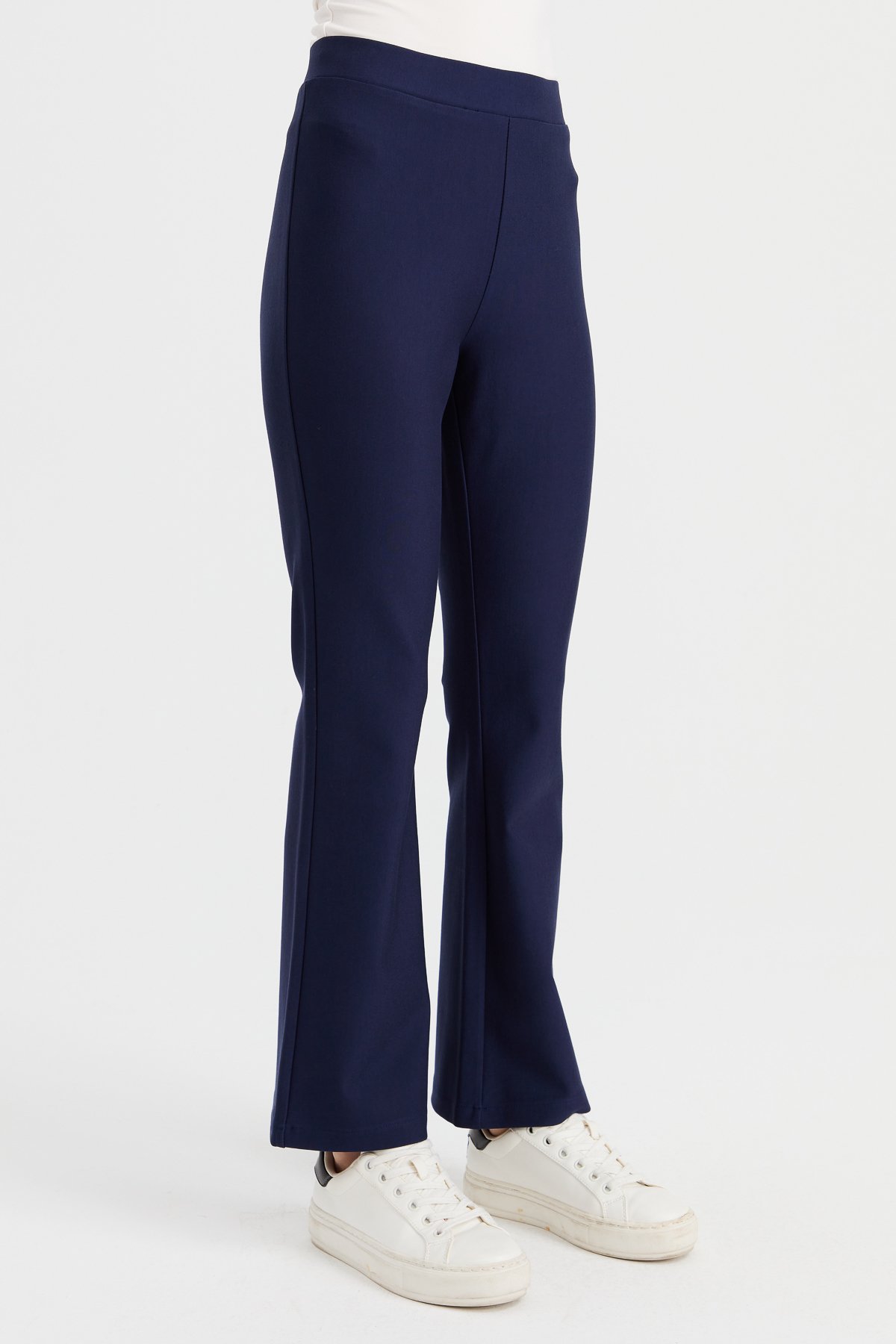 KMKPT005Kadın Beli Lastikli İspanyol Paça Tayt Pantolon Lacivert