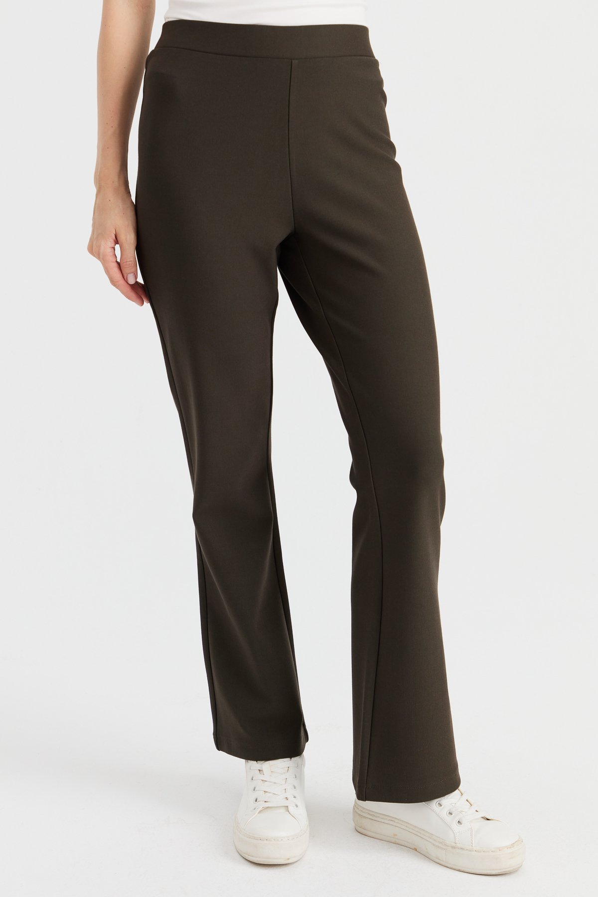 KMKPT005Kadın Beli Lastikli İspanyol Paça Tayt Pantolon Haki