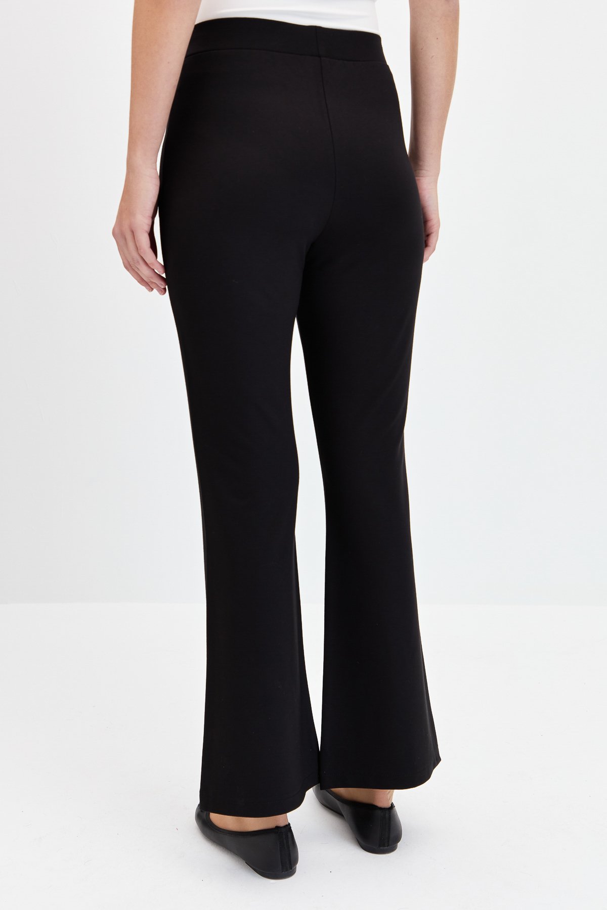 KMKPT005Kadın Beli Lastikli İspanyol Paça Tayt Pantolon Siyah