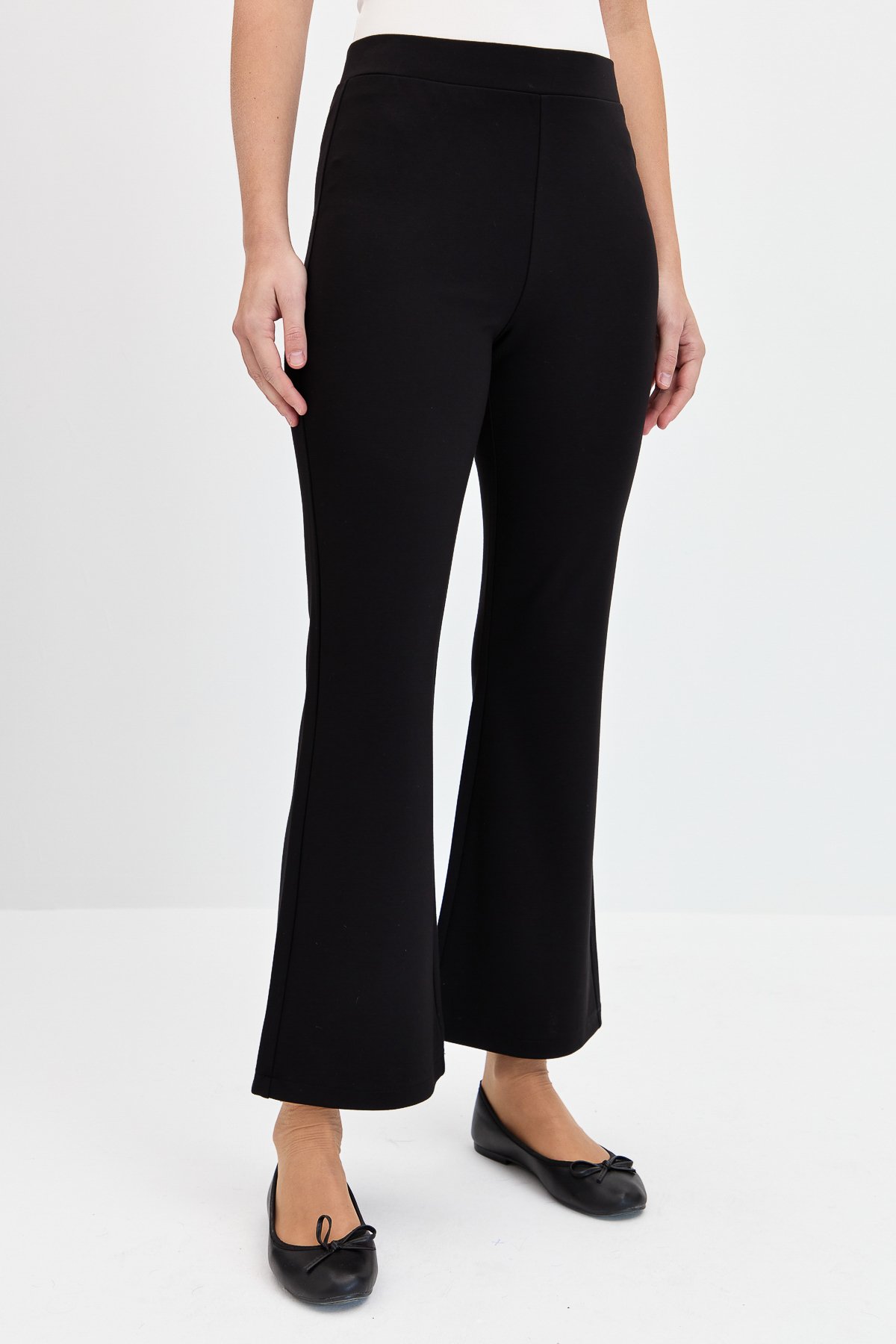 KMKPT005Kadın Beli Lastikli İspanyol Paça Tayt Pantolon Siyah
