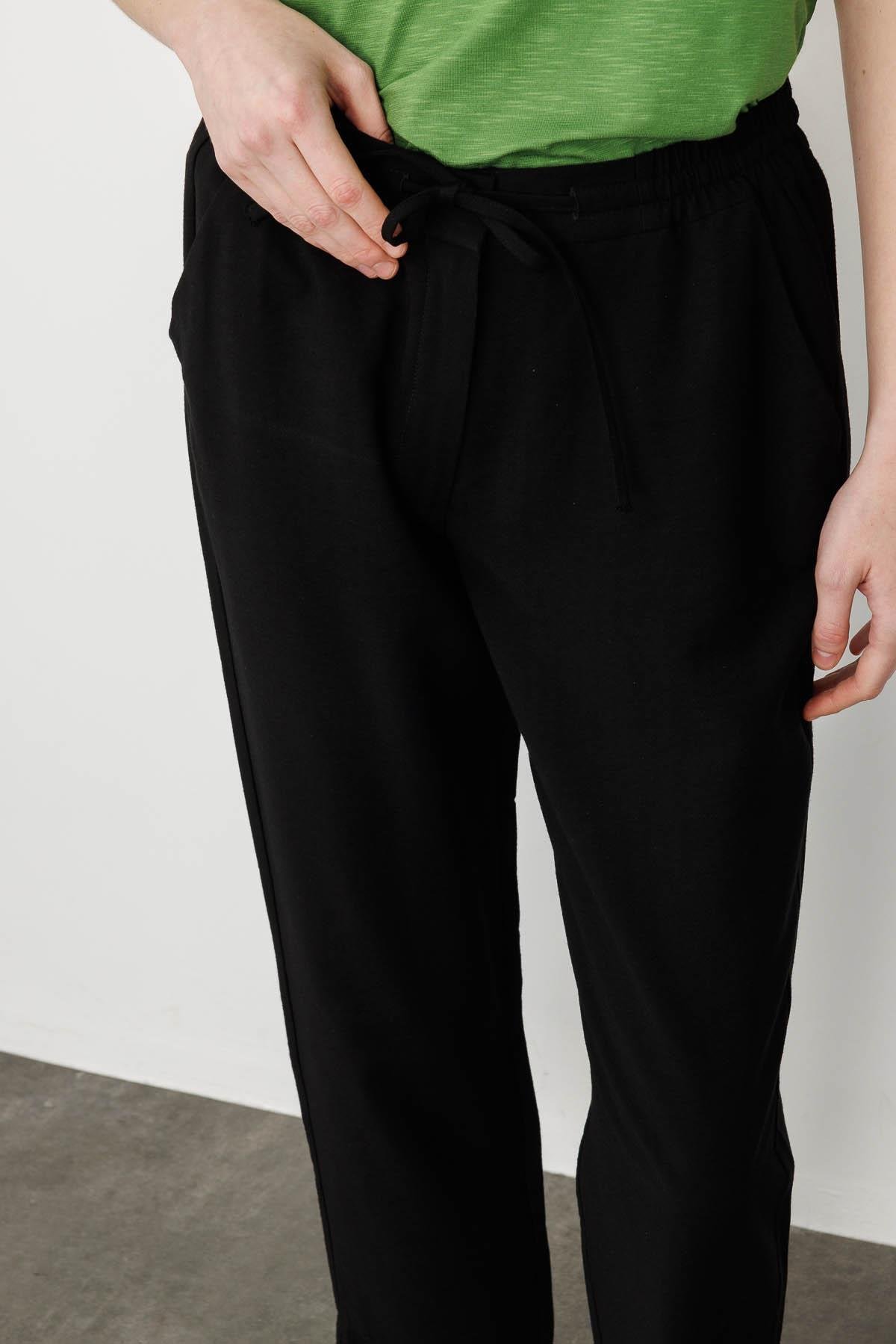 25877Kadın Beli Lastıklı Keten Pantolon Siyah