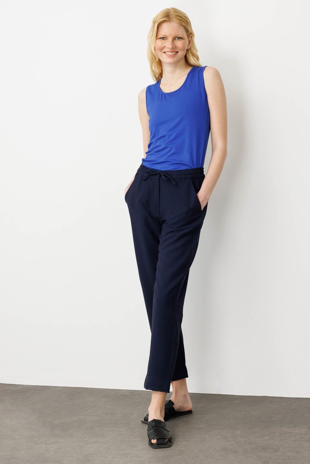 25877Kadın Beli Lastıklı Pantolon Lacivert