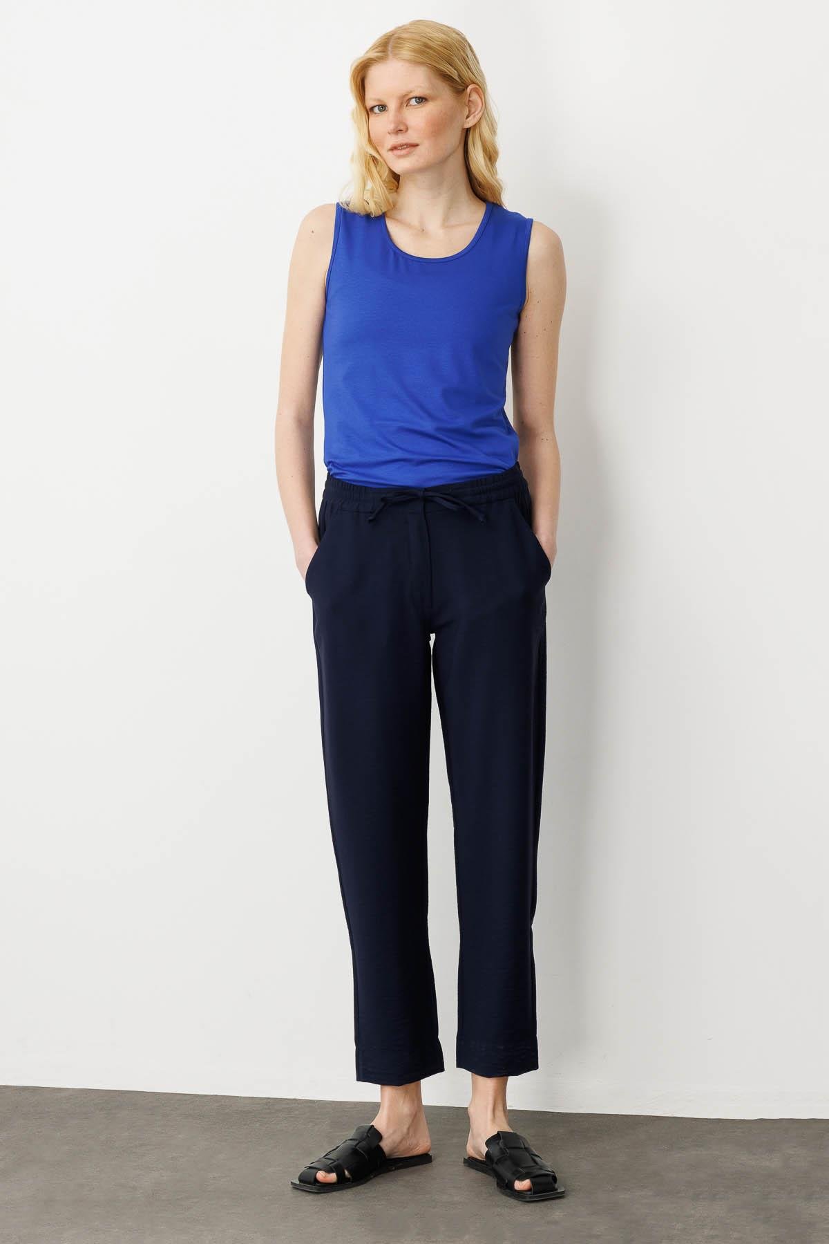 25877Kadın Beli Lastıklı Pantolon Lacivert