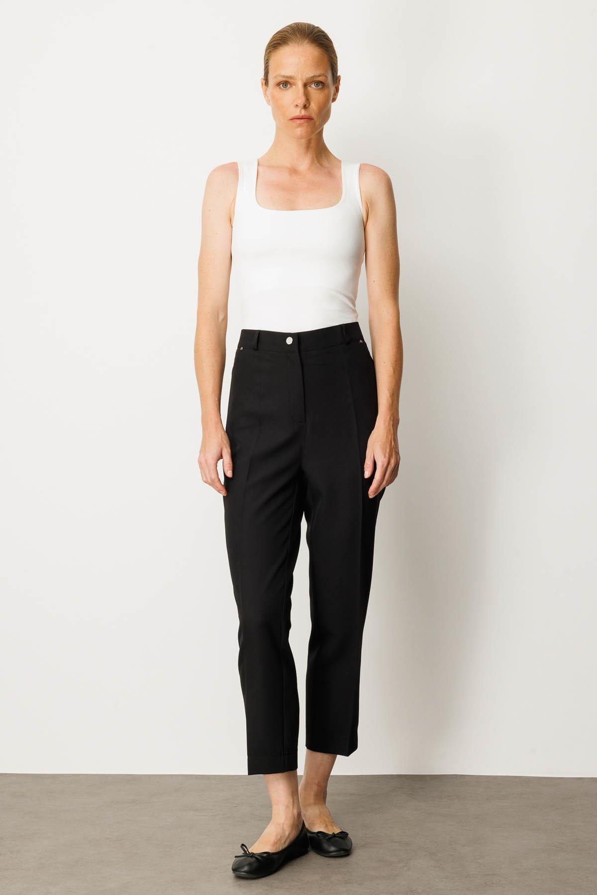 25911Kadın Beş Cepli Kumaş Pantolon Siyah