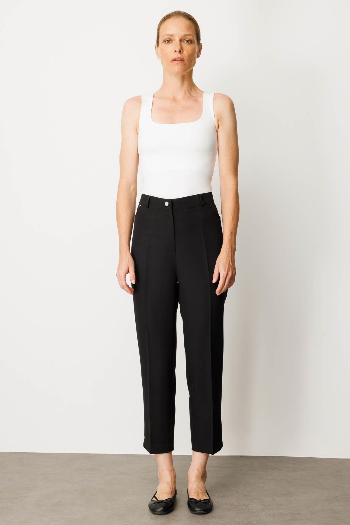 25911Kadın Beş Cepli Kumaş Pantolon Siyah