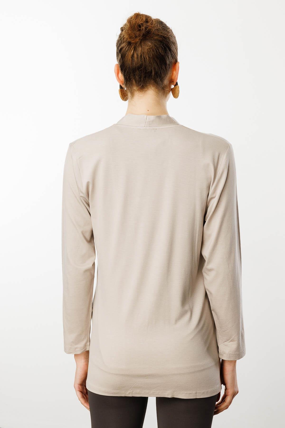 25756Kadın Cepleri Taşlı Yazlık Hırka Bej