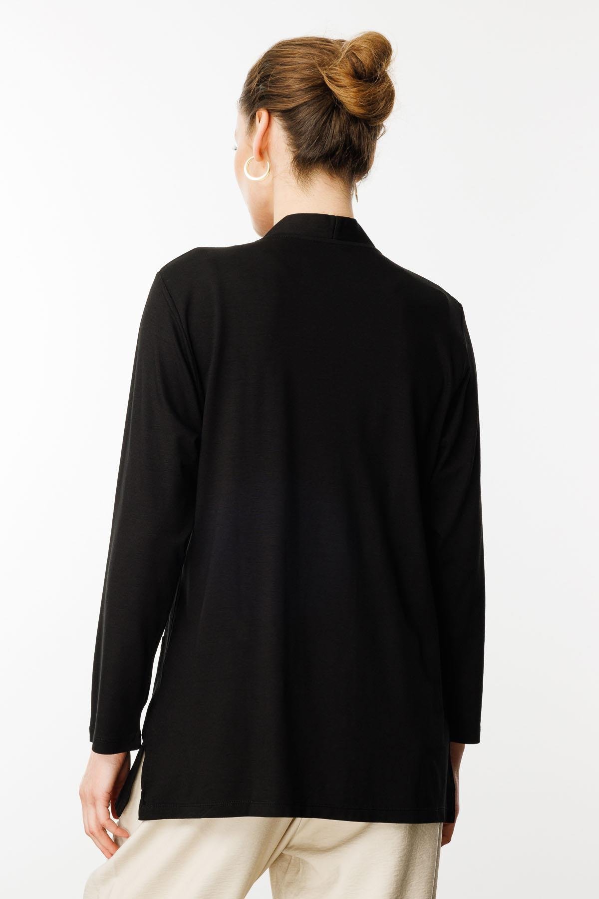 25756Kadın Cepleri Taşlı Yazlık Hırka Siyah