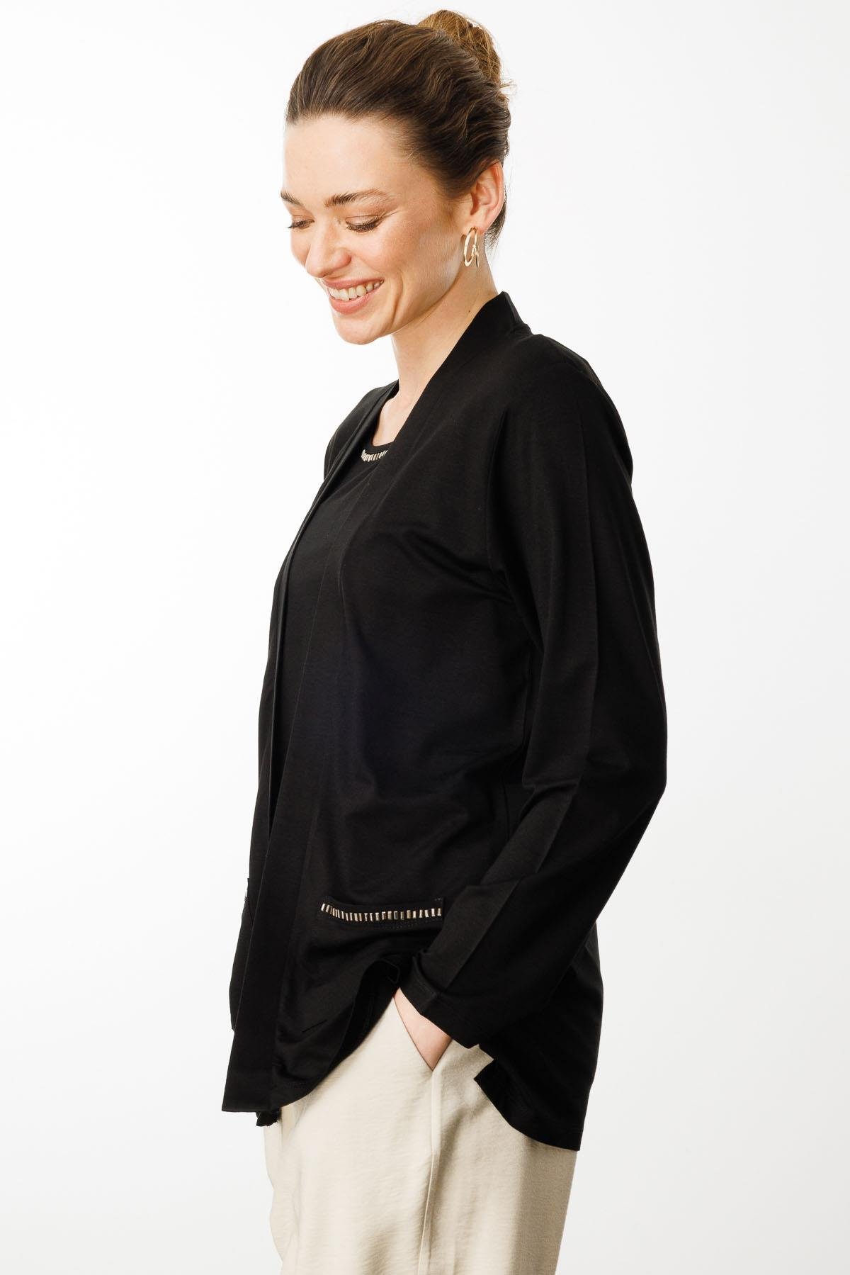 25756Kadın Cepleri Taşlı Yazlık Hırka Siyah