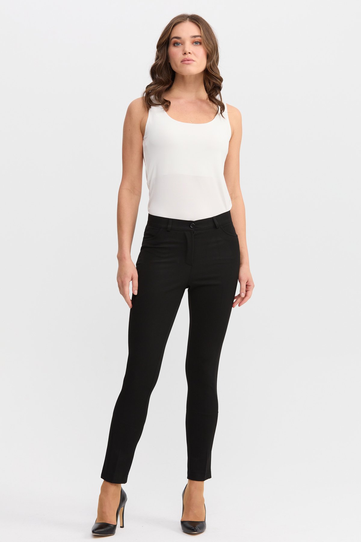 22901Kadın Cepleri Zımbalı Klasik Pantolon Siyah