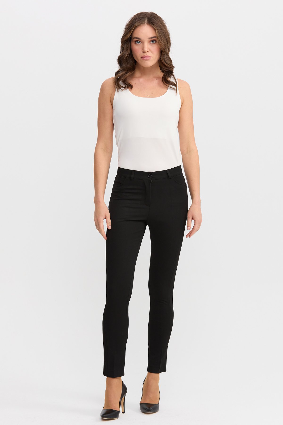 22901Kadın Cepleri Zımbalı Klasik Pantolon Siyah